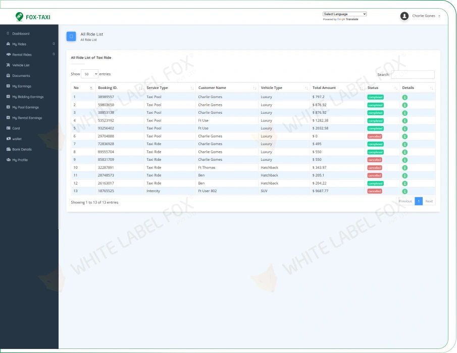 Driver Web Panel Features