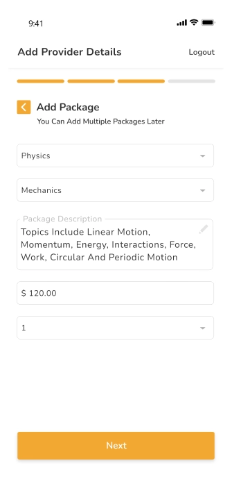 provider app - add tutor package