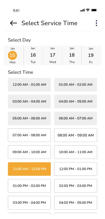 customer app - select service time