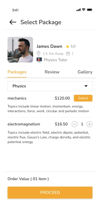 customer app - select package