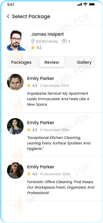customer app - cleaning service reviews