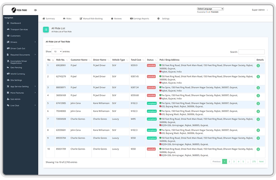 Uber taxi app development