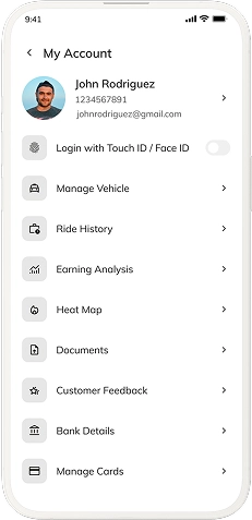 driver app menu