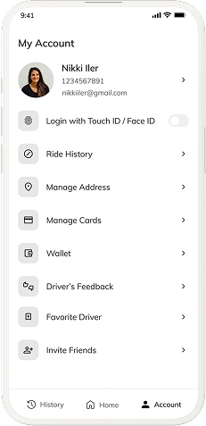 user app menu