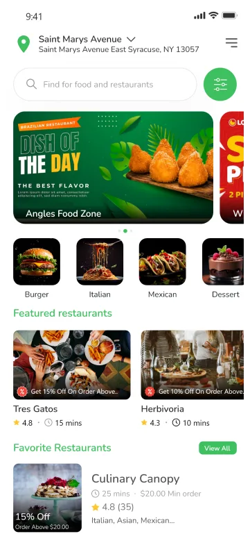 customer app - home screen